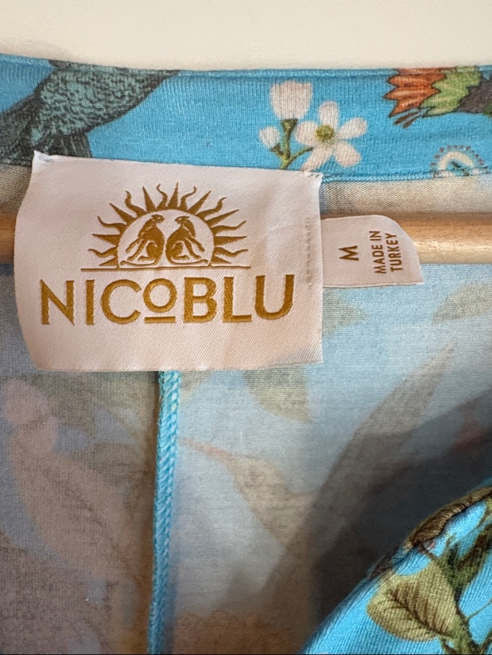 NicoBlu Flora Long Stretch Dress In Turquoise Hummingbird Print Medium - Picture 7 of 10